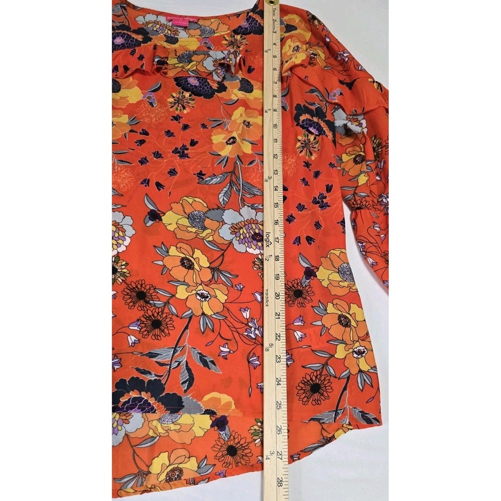 Sunny Leigh Women's XL Orange Floral Blouse Ruffle 3/4 Sleeves - Picture 5 of 8